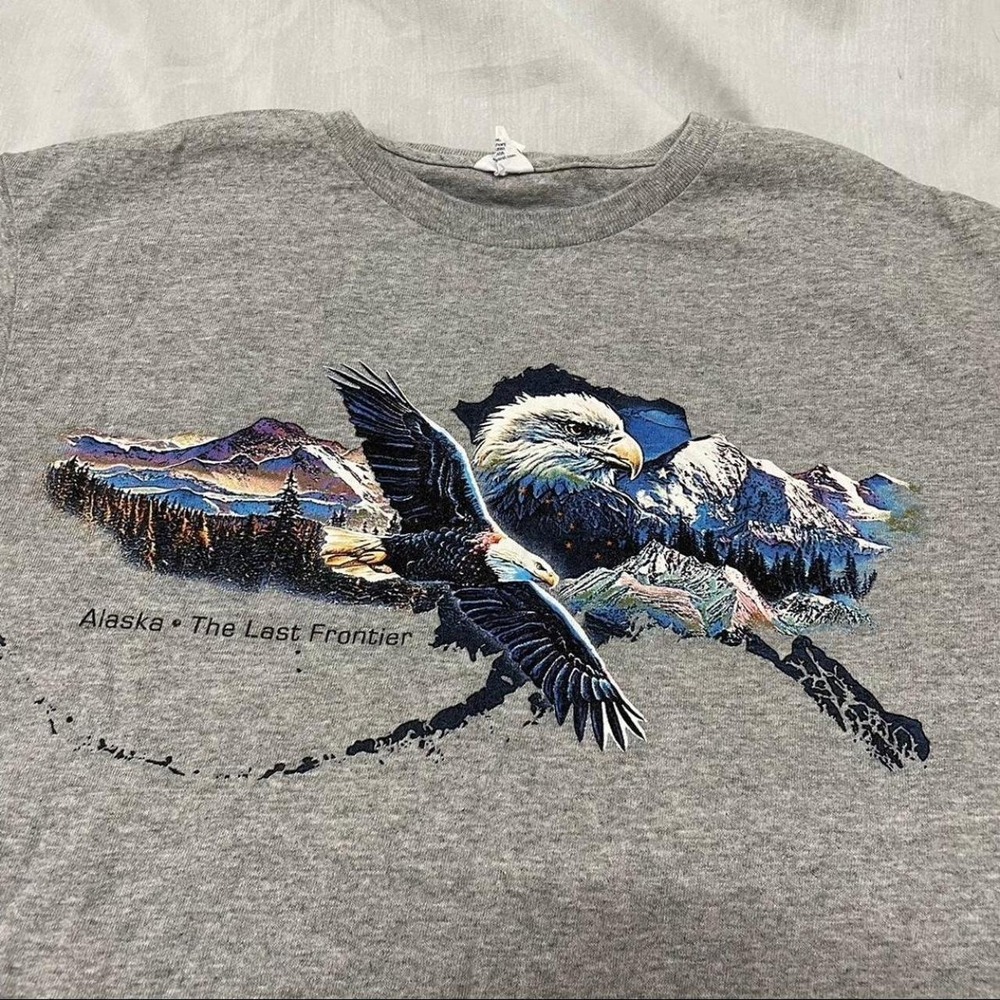 Vintage Y2K Alaska Bald Eagle Travel Mountain T Shirt USA - Mens Medium